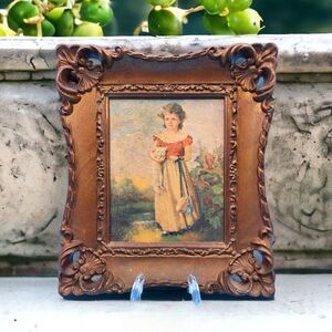 Vintage Jane Freeman Chums Girl and Kitten Framed Print Made in USA Victorian